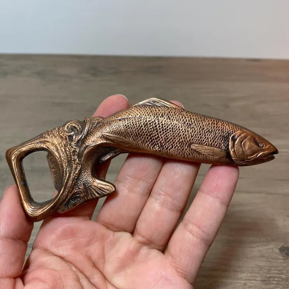 Boma Bottle Opener Salmon Fish Design, Bronze & Copper, Made in Canada, Vintage